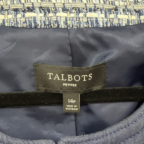 Talbots Chambray-Trim Tweed Jacket - Navy/White - 14P - Picture 4 of 9